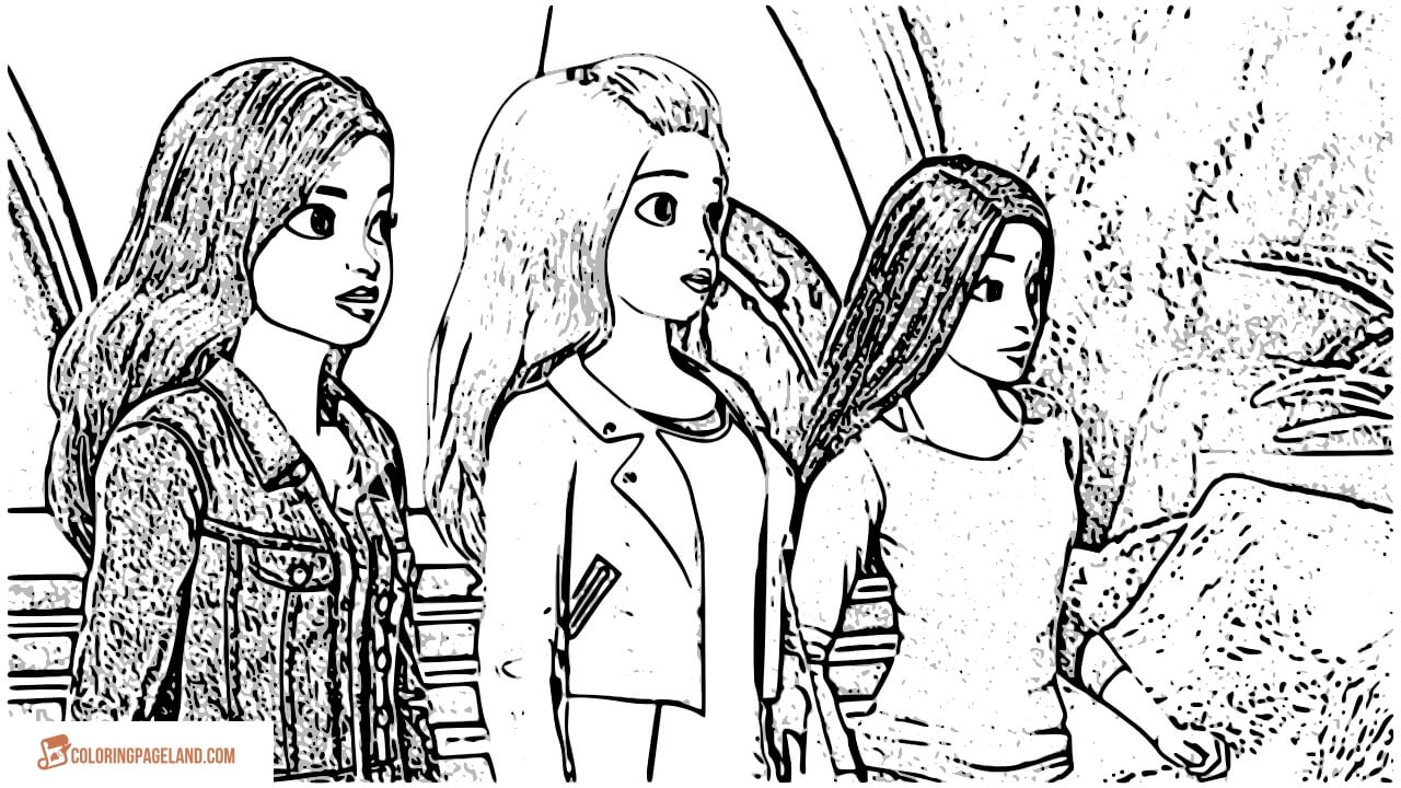 Barbie, Renee and Teresa in Spy Squad coloring